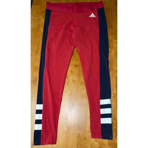 Adidas Pants - Adidas Three Stripe Color Block leggings yoga L red white blue
